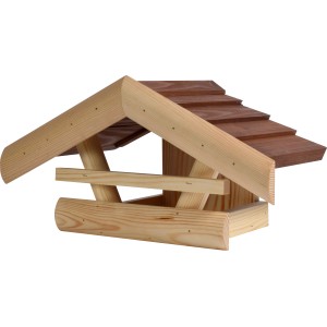 Kleines, braunes Vogelhaus aus FSC®-Holz zum Aufhängen. Futterstelle für Gartenvögel.