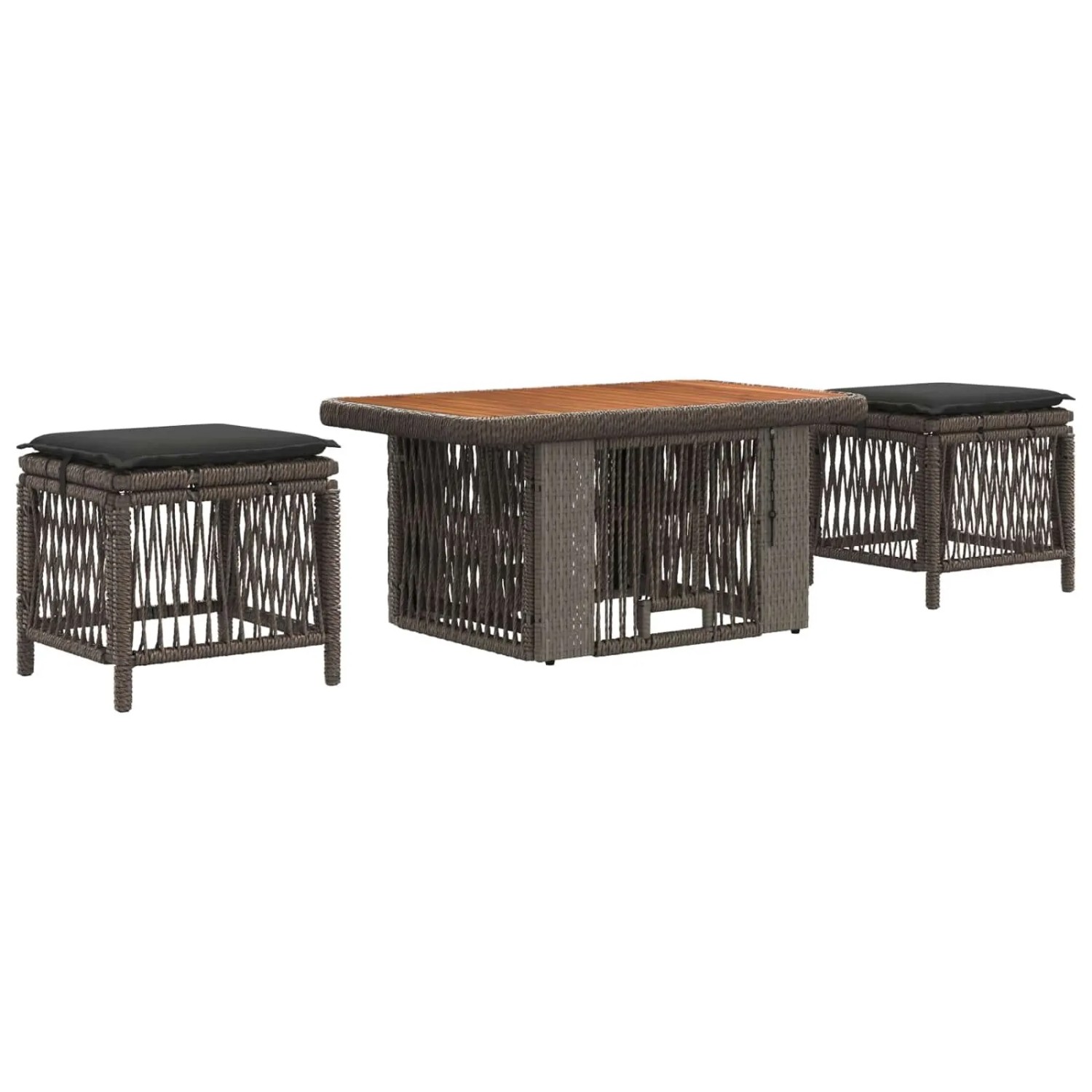 vidaXL Garten Essgruppe 3-Tlg Grau und Dunkelgrau Poly-Rattan 42026751