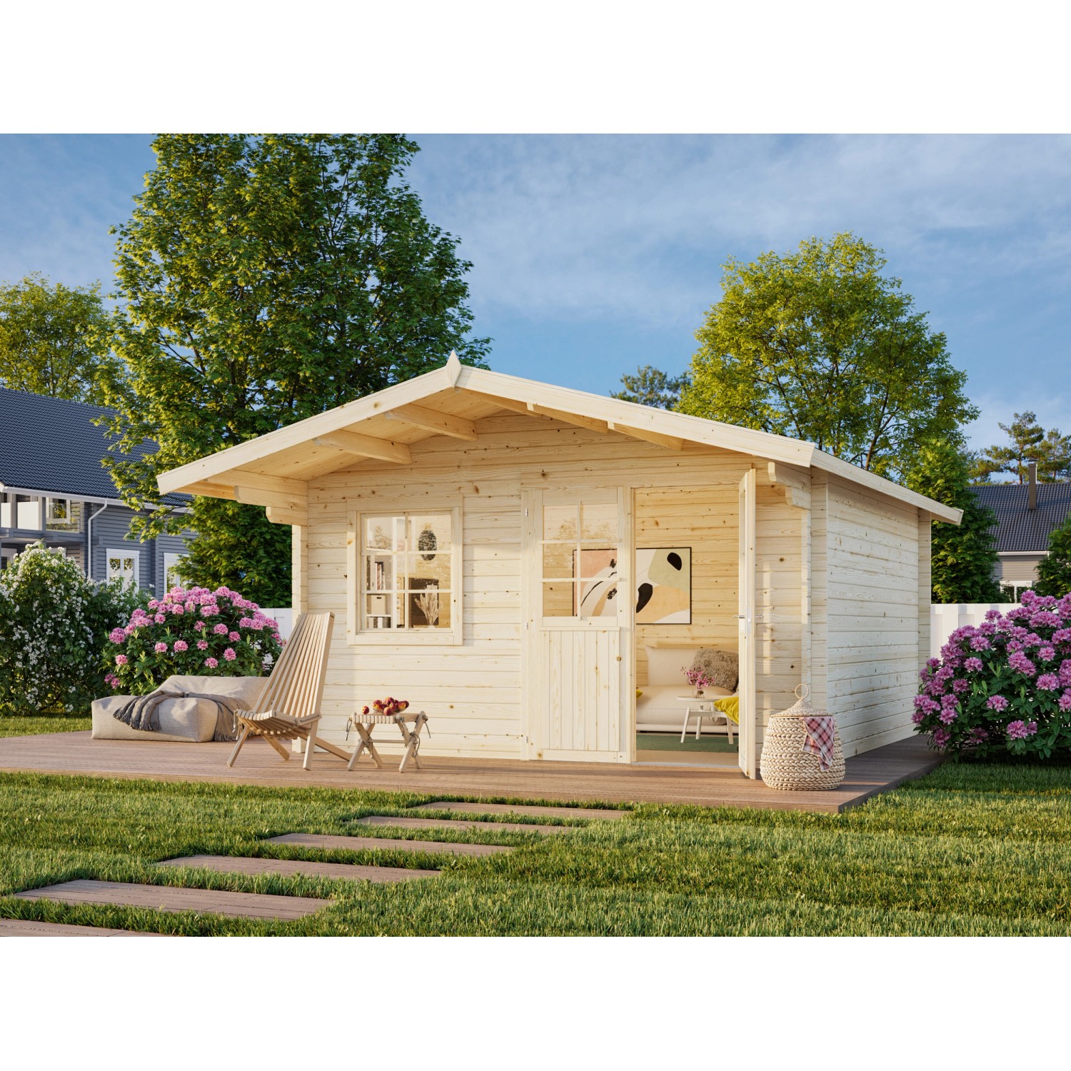 Palmako Gartenhaus Britta 390 x 390 cm Lackiert Grau-Weiß FSC® günstig online kaufen
