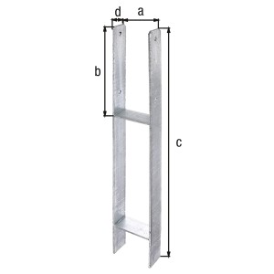 Feuerverzinkter Alberts H-Pfostenträger 116x300/800x60 mm zum Einbetonieren.