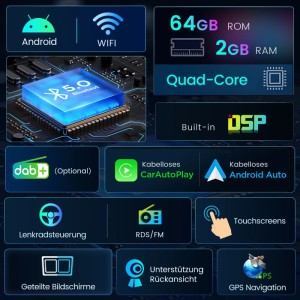 Junsun Autoradio für FIAT Grande Punto: Android, CarPlay, Android Auto, Bluetooth, GPS, RDS, DAB+.
