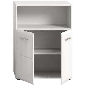 Weißer Bad-Einbauschrank Ice, 60x80x30 cm, mit offenen Fächern und zwei Türen.