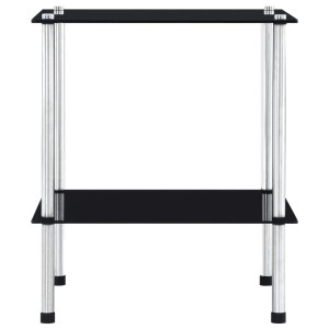 Schwarzes vidaXL Regal mit 2 Glasablagen und Edelstahlgestell, 40x40x47 cm.