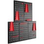 Tectake Werkzeuglochwand, fünfteilig, mit Haken und Halterungen, schwarz-rot, 200x60 cm.