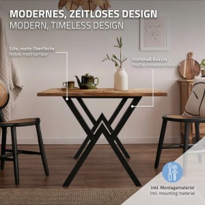 ML-Design Tisch mit schwarzen X-Tischbeinen aus Stahl, 60x72 cm, ideal für DIY-Esstische.