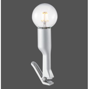 Silberne Klemmleuchte „Turn me“ von Just Light, Design-Tischlampe mit E27 Fassung und Klemme.