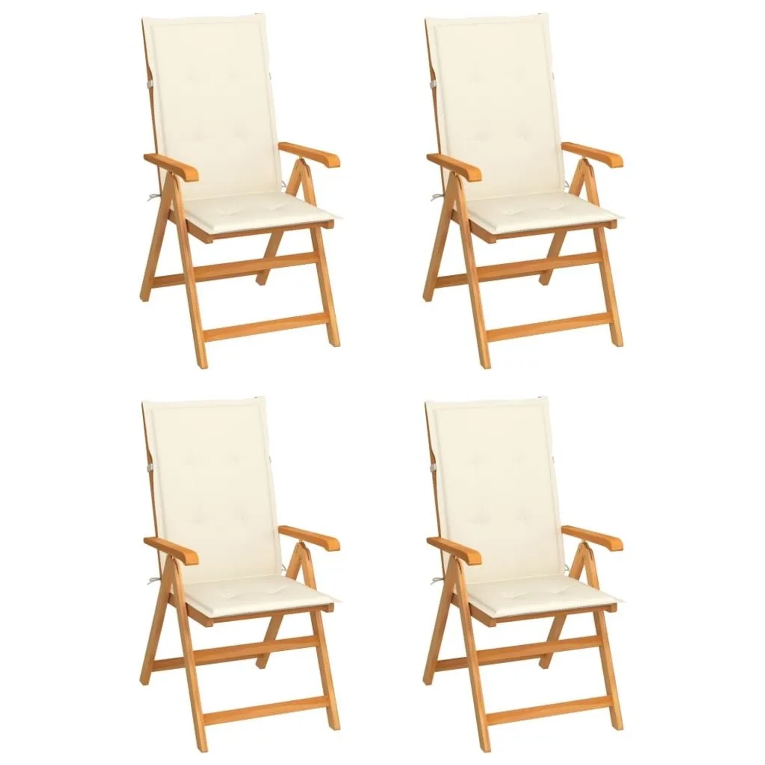 vidaXL Gartenstühle 4 Stk mit Cremeweißen Kissen Massivholz Teak 3065532