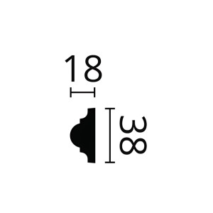 Abbildung der Maße der weißen NOEL & MARQUET NMC WO2 WALLSTYL Zierleiste (1,8x3,8cm).