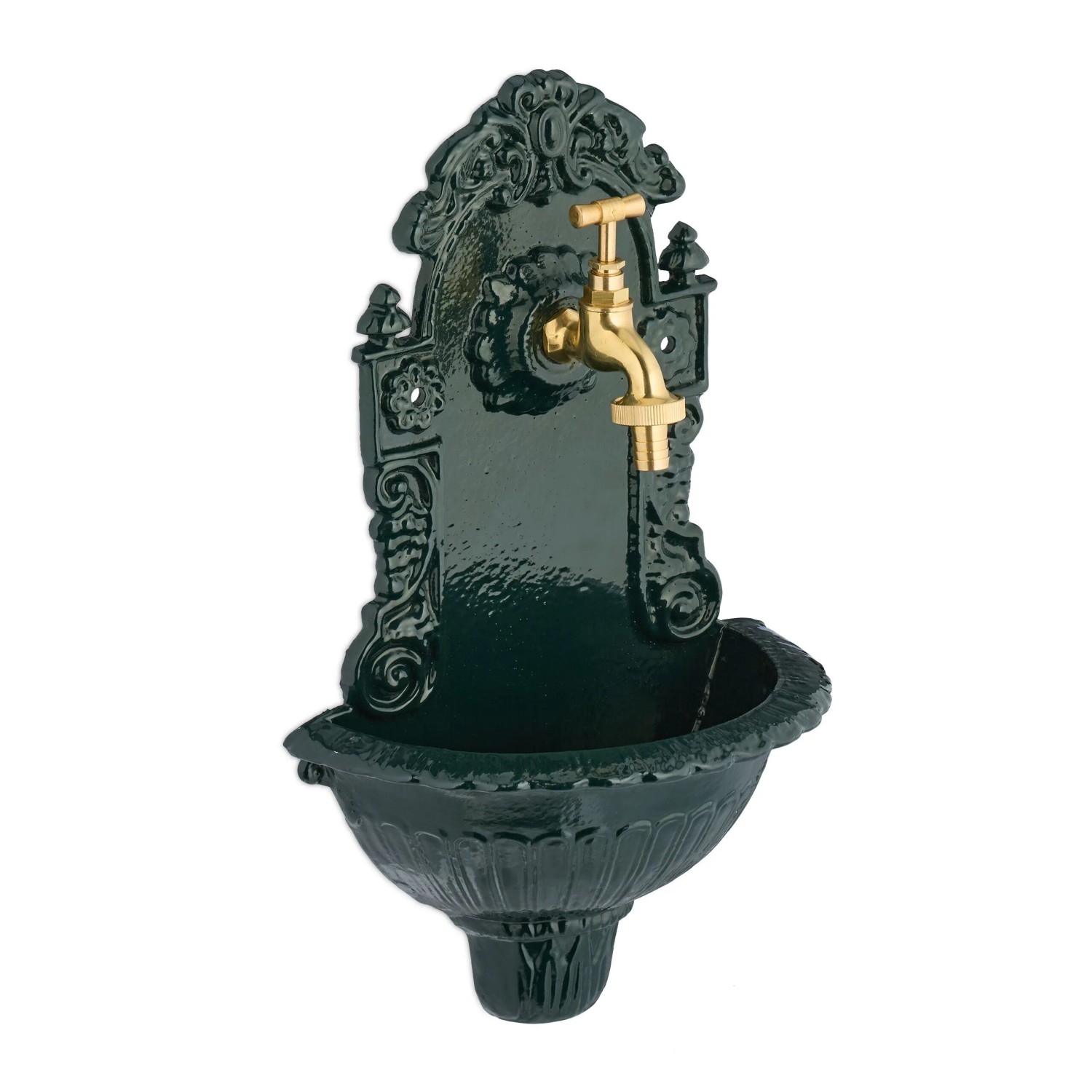 Relaxdays Wandbrunnen Aluminiumguss Grün Gold Mit Wasserhahn 40 cm x 24,5 cm x 15 cm 3,8 kg