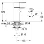 Technische Zeichnung: Grohe Eurostyle C Kaltwasser-Standventil XS-Size, Chrom, Maße und Anschlüsse.