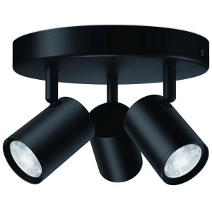 Schwarze WIZ Deckenleuchte mit 3 Spots, smarte LED Lampe für tunable white & color Licht.