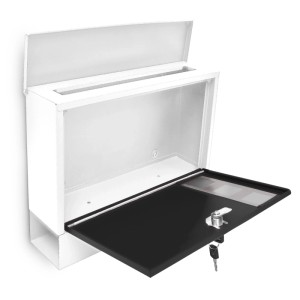 Relaxdays Briefkasten Metall Weiß Schwarz Abschließbar mit Zeitungsablage 30 cm x 36 cm x 10 cm