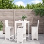 Weißes 5-tlg. Gartenbar-Set aus Kiefernholz. Bartisch mit 4 Barhockern für Terrasse und Garten.
