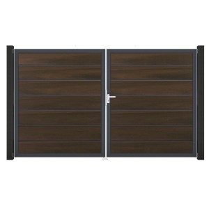 GroJa Grande Steckzaun Tor Premium DIN Rechts, Walnuss-Optik, 2-flügelig.
