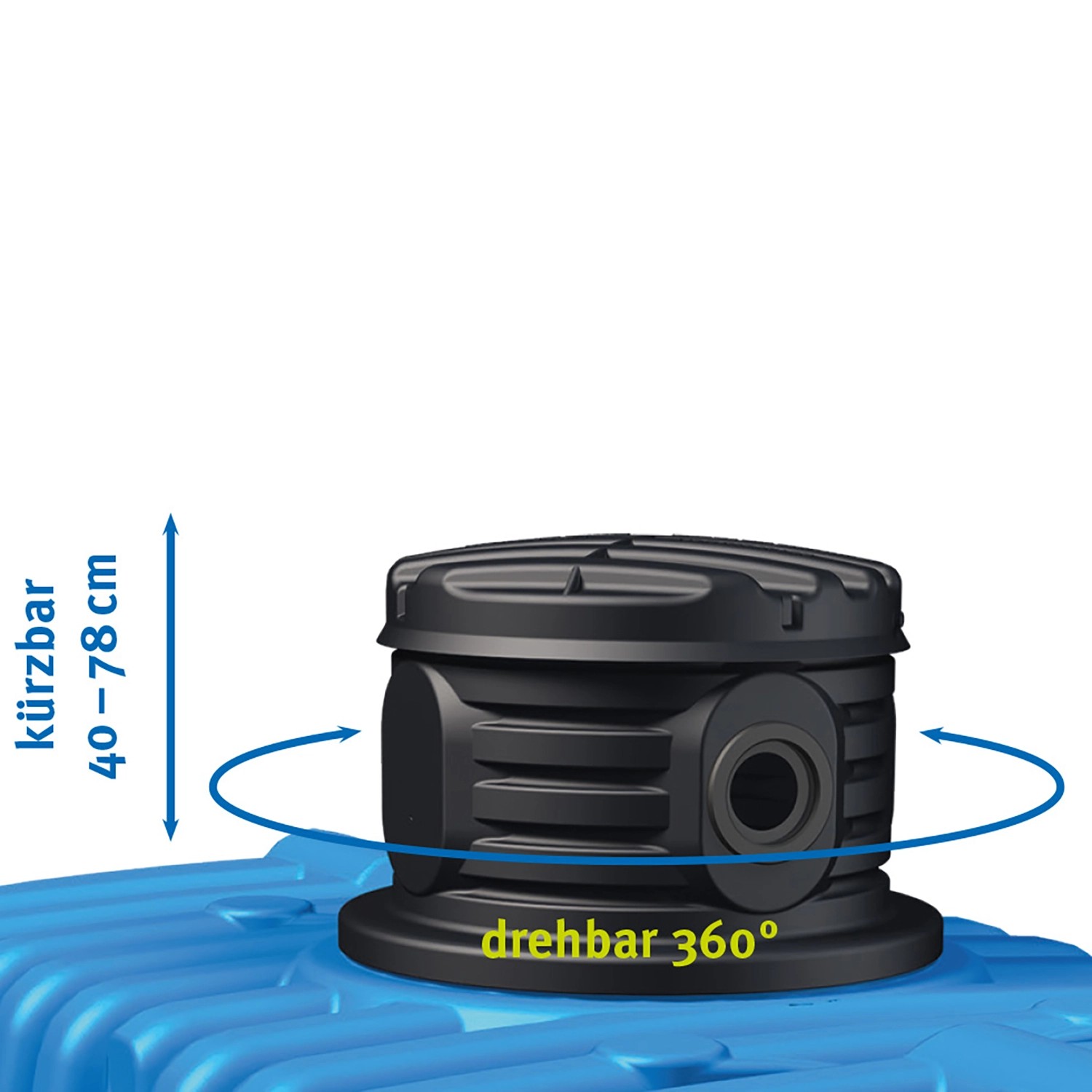 Detailaufnahme: 4rain Flachtank Flat S 6.000 l mit drehbarem Domschacht und variabler Montage.