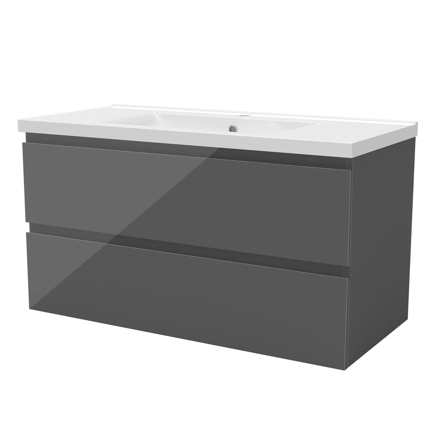 AICA Badmöbel Aalst 100 cm Keramik Waschtisch mit Unterschrank Hochglänzend Anthrazit Grifflos Softclose Schubladen 2 tlg.