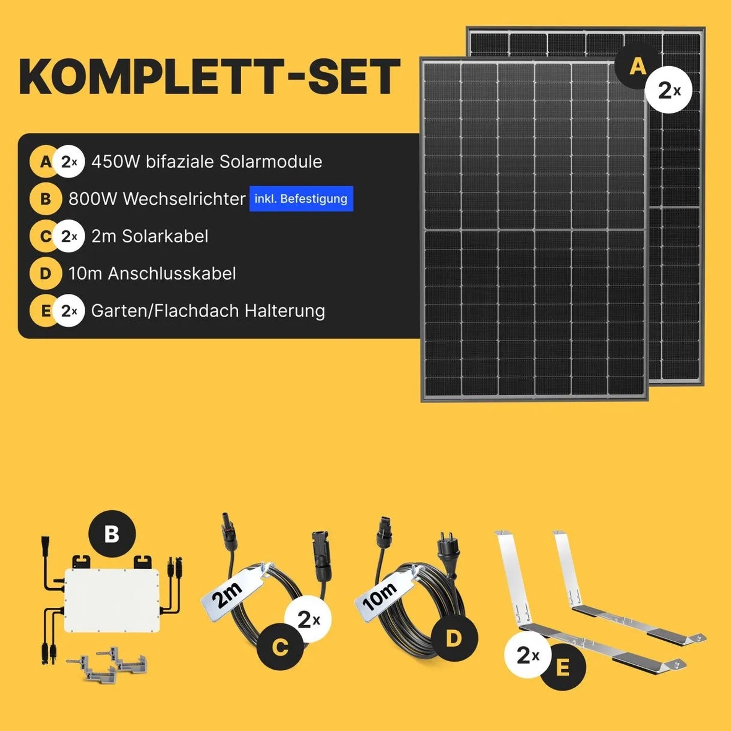 Solakon Balkonkraftwerk 900W Solaranlage mit Gartenhalterung Steckerfertig Komplettset Photovoltaik 800W Kabellänge 10m_2