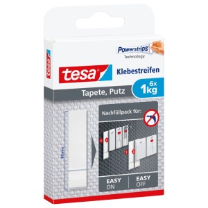 Tesa Klebestreifen für Tapeten & Putz, 6x 1kg, weiß. Spurlos wiederablösbare Powerstrips für empfindliche Untergründe.