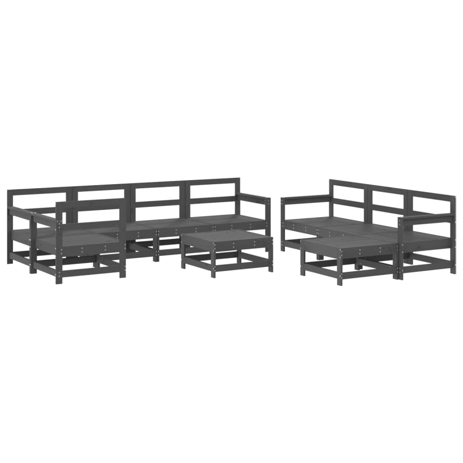 vidaXL 10-tlg Garten-Lounge-Set Grau Massivholz Kiefer Modell 15