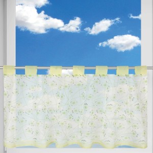 Bistrogardine Angie Pusteblume, 45x120 cm, mit Schlaufen, transparent mit Pusteblumenmuster vor Fenster.