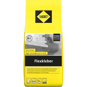 Gelber Sack Sakret Flexkleber 5 kg, geeignet für Fliesen an Wand und Boden.