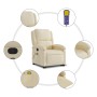 Cremefarbener Massagesessel mit Aufstehhilfe und Fernbedienung, Stoffbezug.