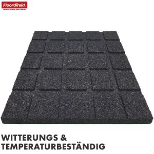 Grüne Floordirekt Fallschutzmatte 50x50x3 cm, Elastikmatte mit Drainage.
