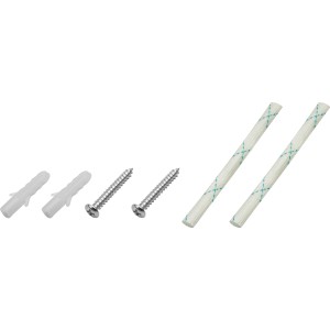 Montagematerial für Kellerleuchte: Dübel, Schrauben und Kabelverbinder.