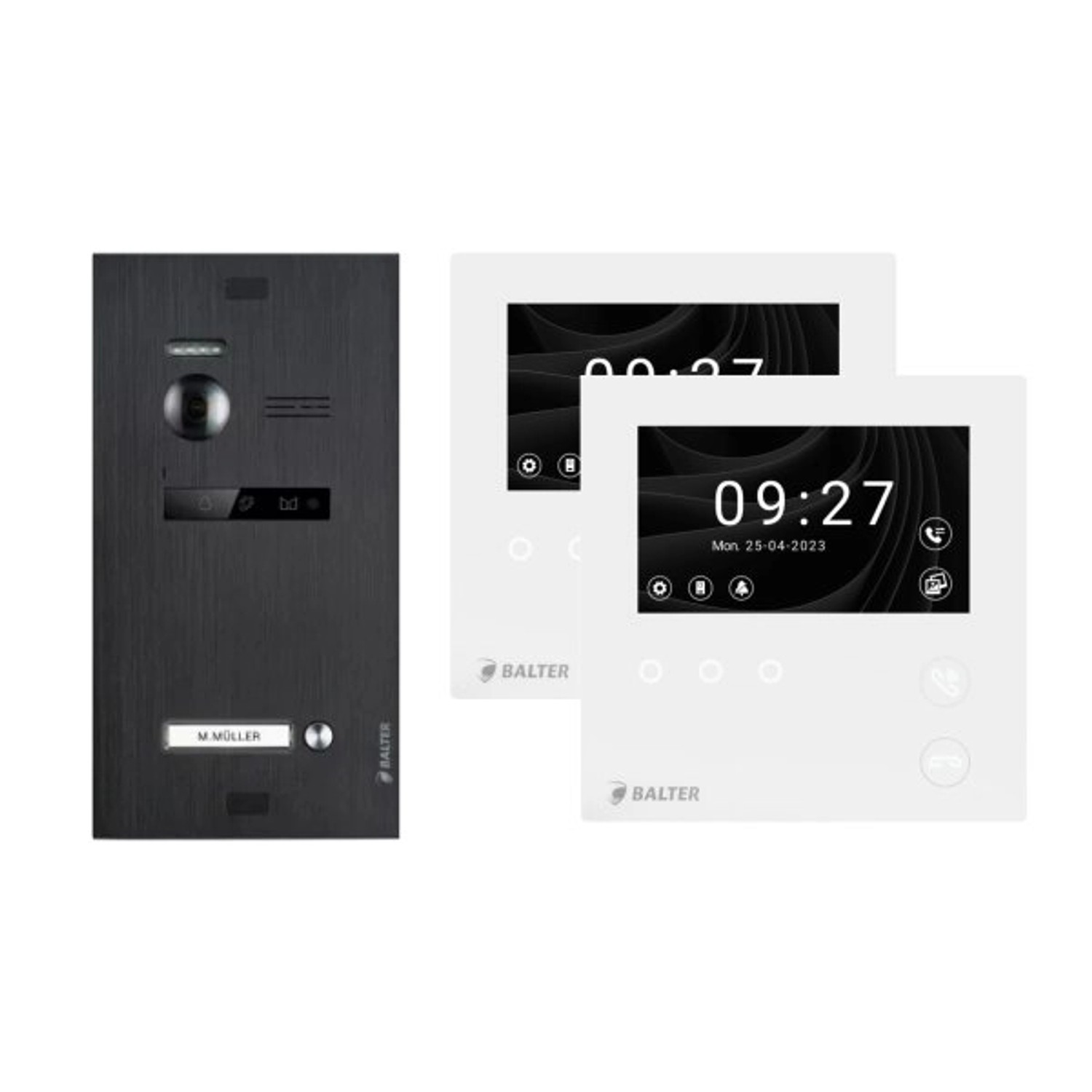 Balter Evo-HD-Mini Video Türsprechanlage Komplettsystem für 1-Familienhaus mit 2x 4,3 Zoll WiFi Monitor Schwarz