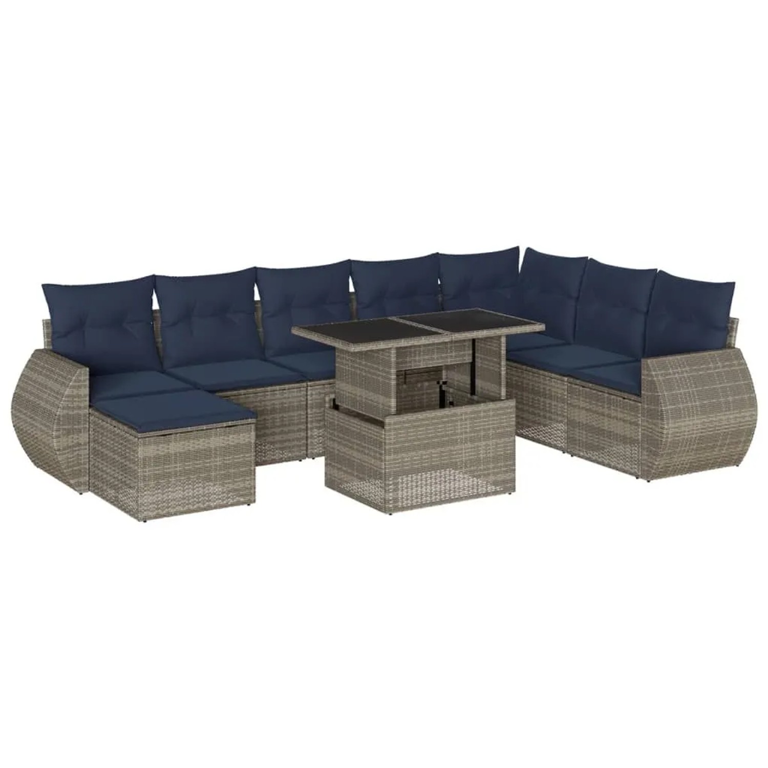 vidaXL 9-Tlg Gartensofa-Set mit Kissen Grau Polyrattan 3268731 günstig online kaufen