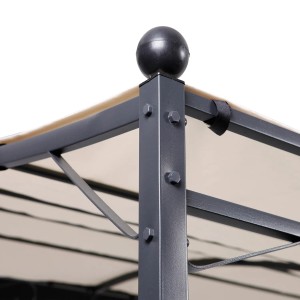 Detailaufnahme: Beige Mojawo Anbaupavillon mit Stahlgestell. Markise mit wasserabweisendem Dach.