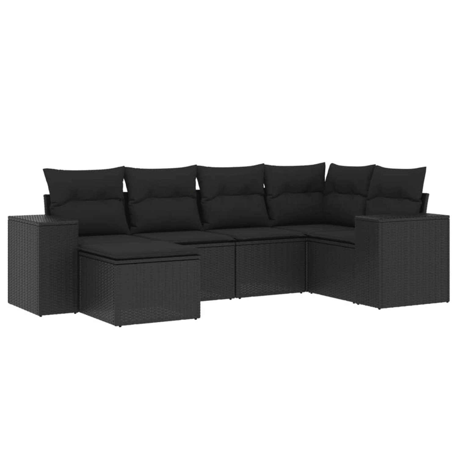 vidaXL 6-Tlg Garten-Sofagarnitur mit Kissen Schwarz Poly Rattan 3255192