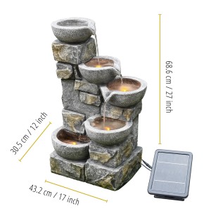 Grauer 69 cm Teamson Home Gartenbrunnen mit 5 Kaskaden und LED-Beleuchtung.