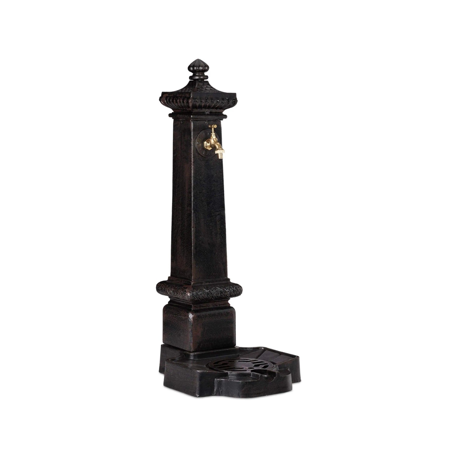 Relaxdays Standbrunnen Aluminiumguss Dunkelbraun Gold mit Wasserhahn Becken 100 cm x 38 cm x 47 cm 15,6 kg