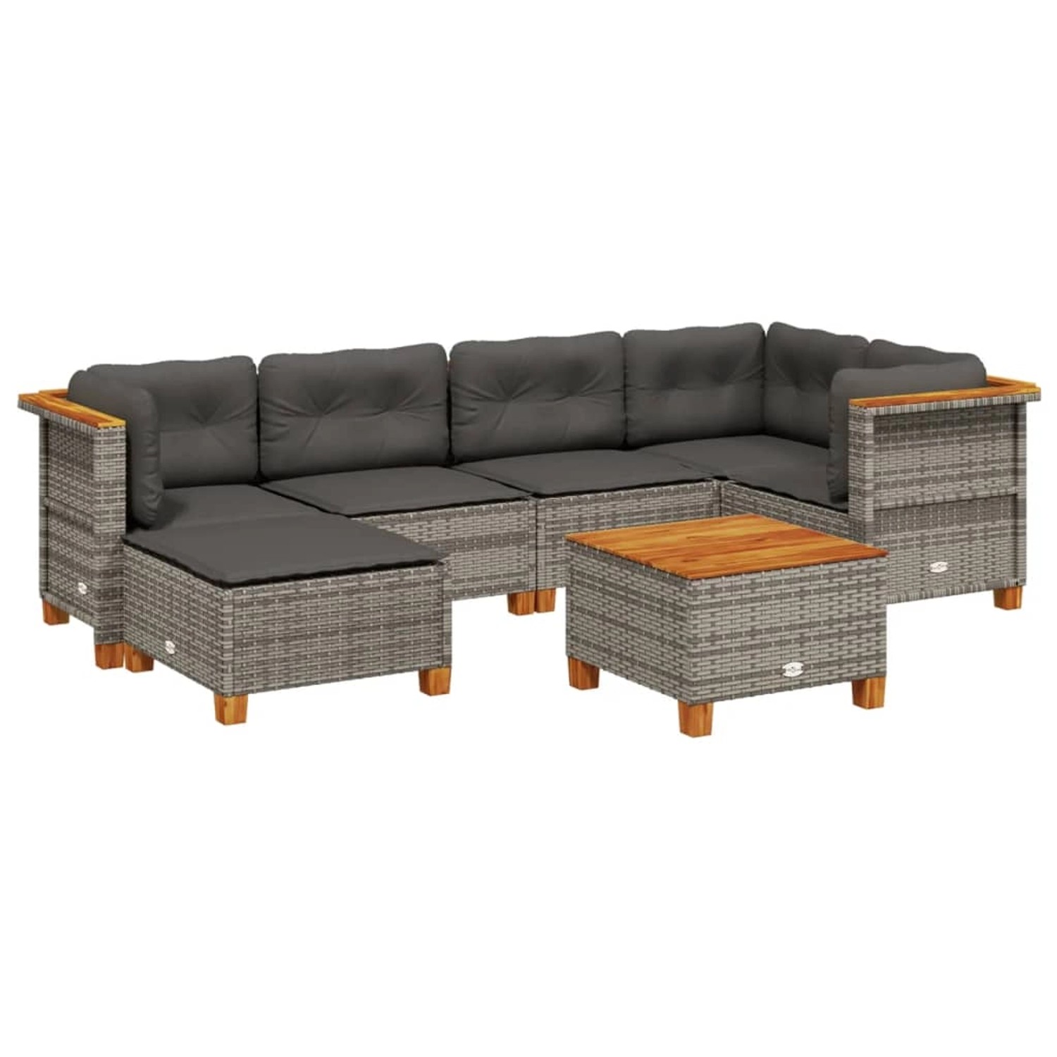 vidaXL 7-Tlg Garten-Sofagarnitur mit Kissen Grau Poly Rattan 3261918