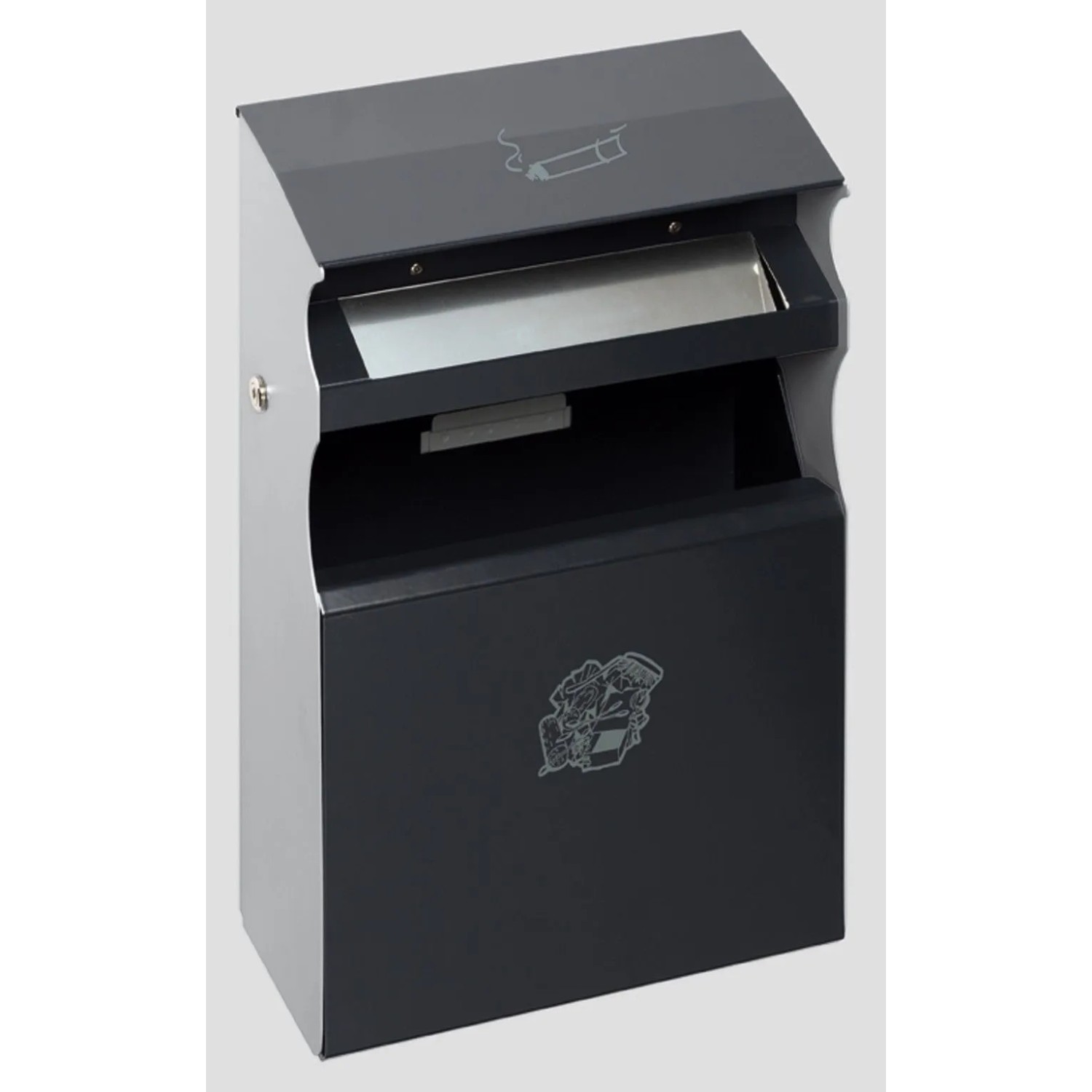PROREGAL Eckiger Kombiascher Mit Einwurfblende 15 Liter HxBxT 54 x 30 x 14 cm Verzinkter Stahl Anthrazit