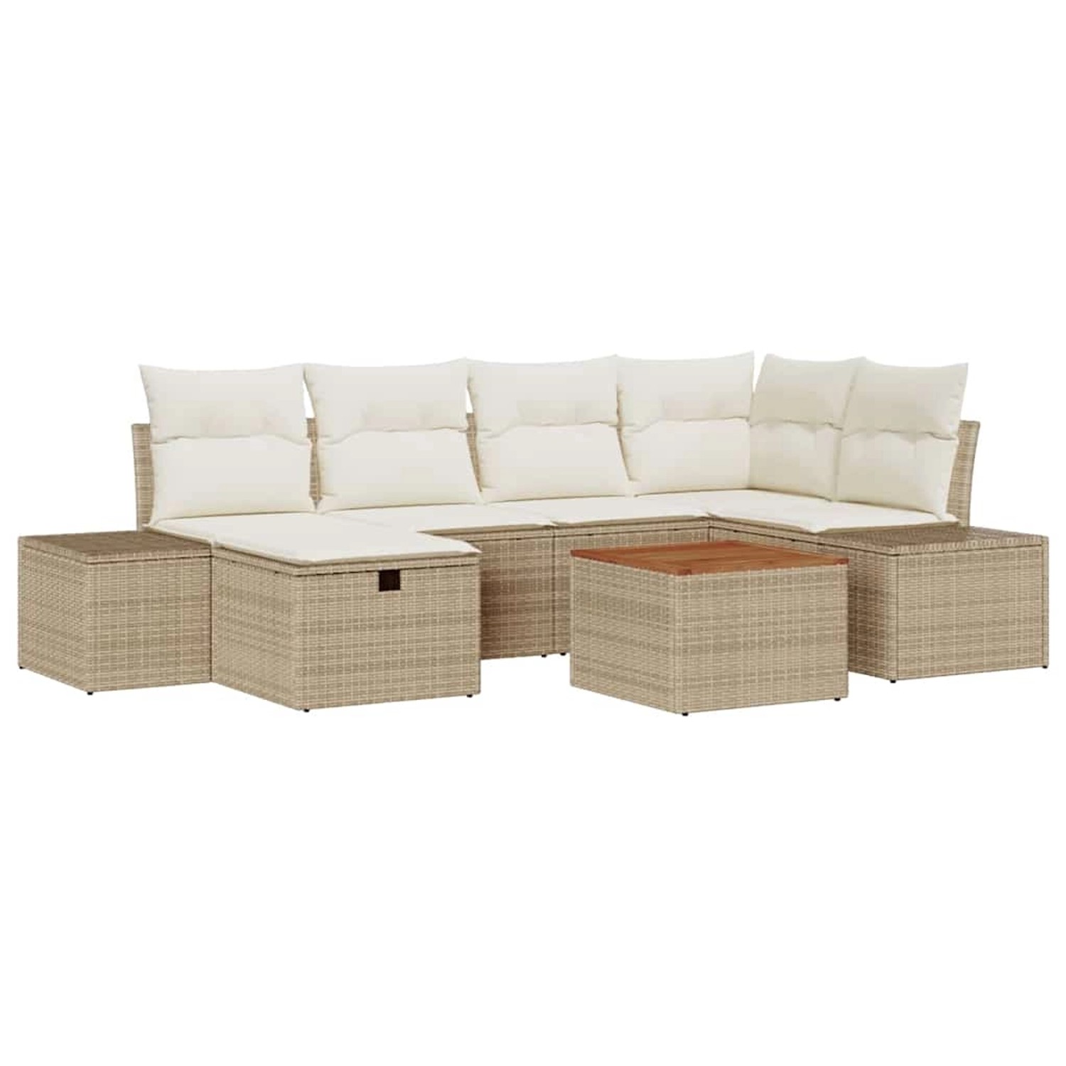 vidaXL Garten-Sofa-Set mit Kissen mit Speicher 7-Tlg Beige Poly Rattan 3360 günstig online kaufen