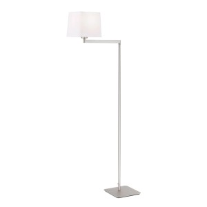 Moderne Orion Stehleuchte Carlton mit weißem Textilschirm und satiniertem Metallfuß. Innenleuchte für Wohnzimmer.