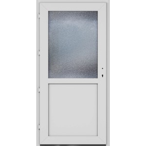 Weiße Roro Nebeneingangstür OKE 1155 aus Kunststoff mit Ornamentglas, 98x198 cm.