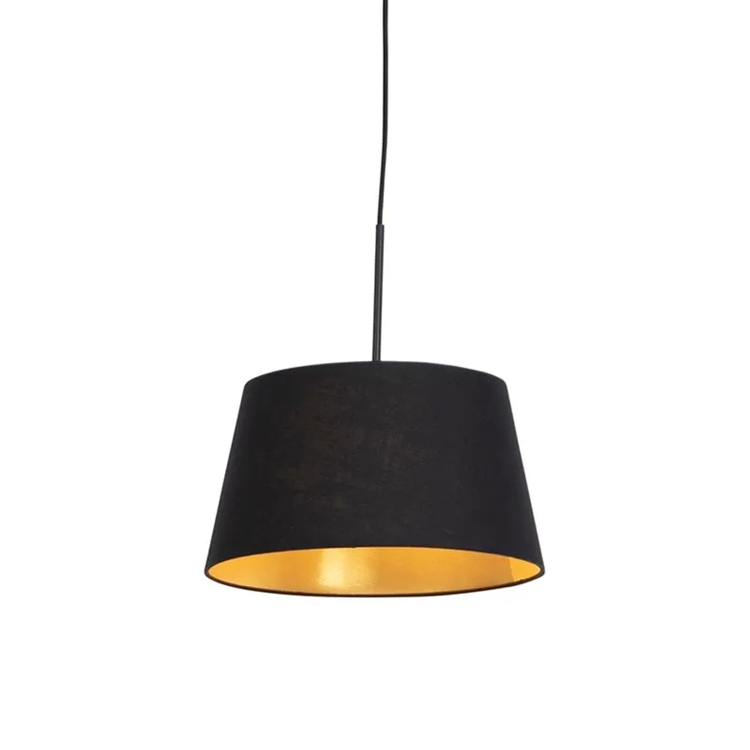 QAZQA Hängelampe mit Baumwollschirm Schwarz mit Gold 32 cm Combi