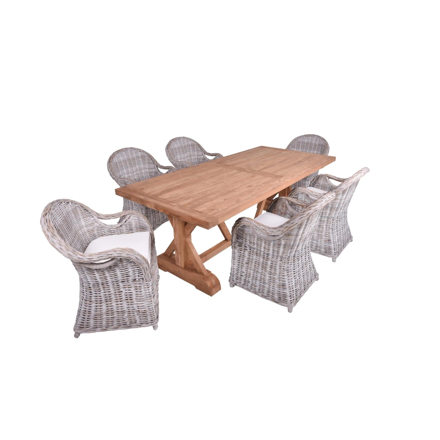 DELUKE Garten-Sitzgruppe NOAH 7-tlg. Teak Hellbraun Gartenmöbel-Set Gartengarnitur Garten-Essgruppe Stühle Esstisch