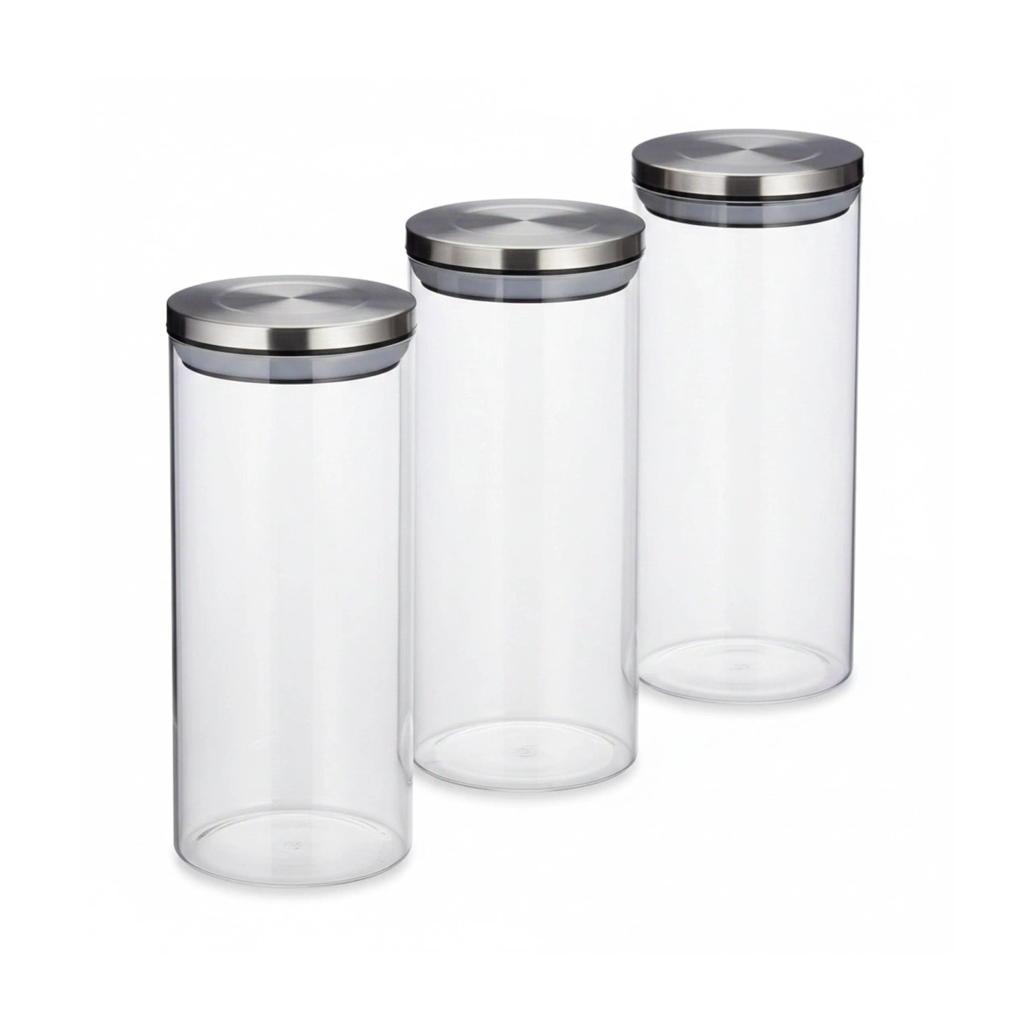 Relaxdays Vorratsglas 3er Set Borosilikatglas Edelstahl Transparent Luftdicht 22 cm x 9,5 cm je 1300 ml