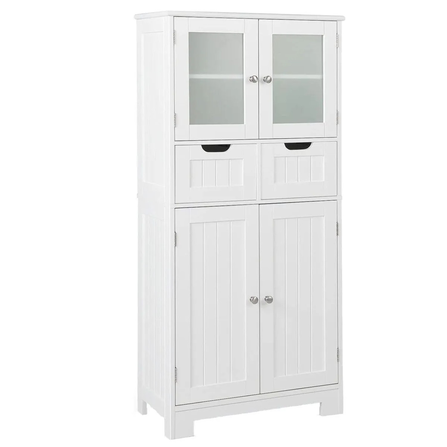 Costway Badezimmerschrank Badschrank mit 2 Schubladen 4 Türen Weiß