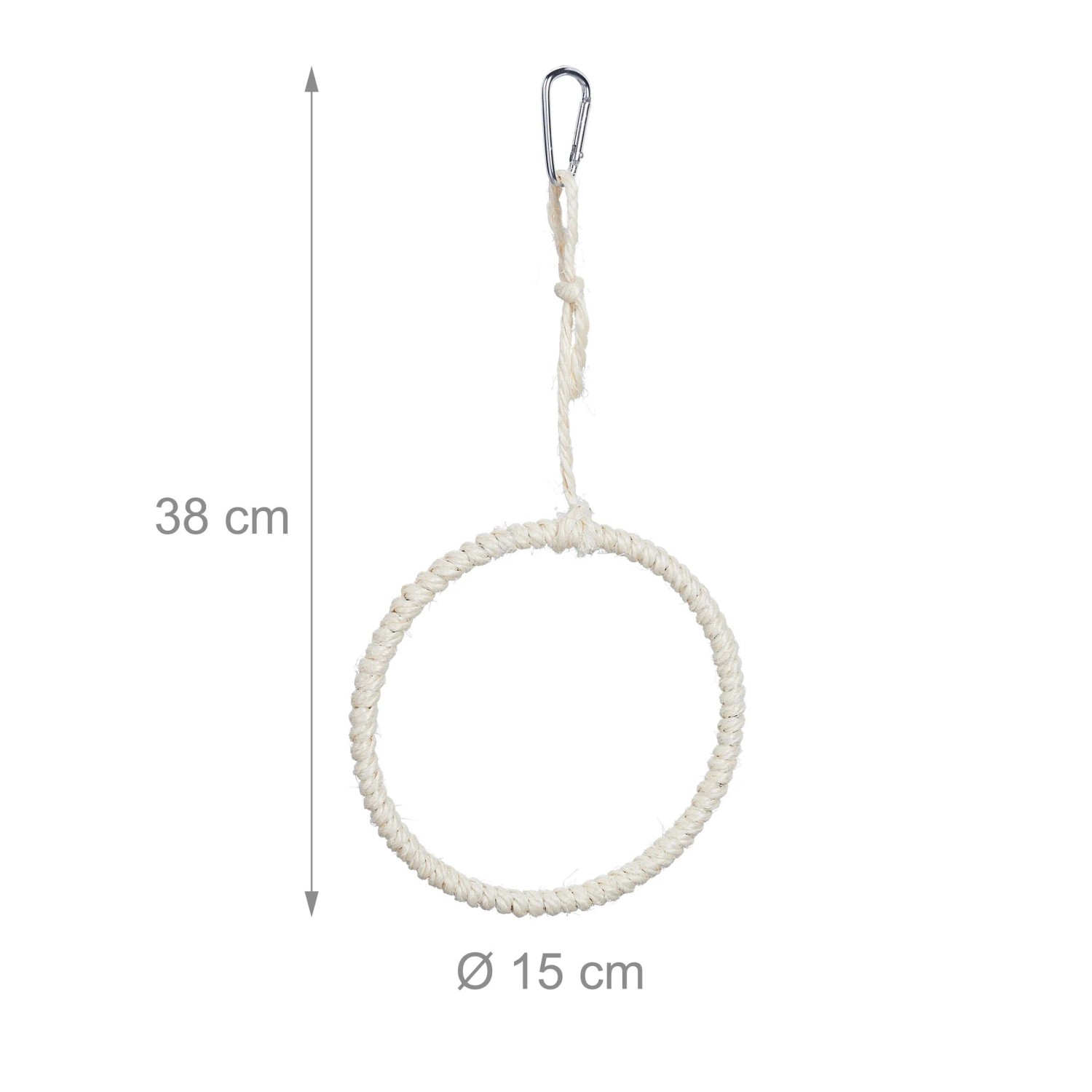 Relaxdays Vogelschaukel Ring Seegras Edelstahl Natur Silber Mit Karabiner 34 cm x 15 cm 60 g_4
