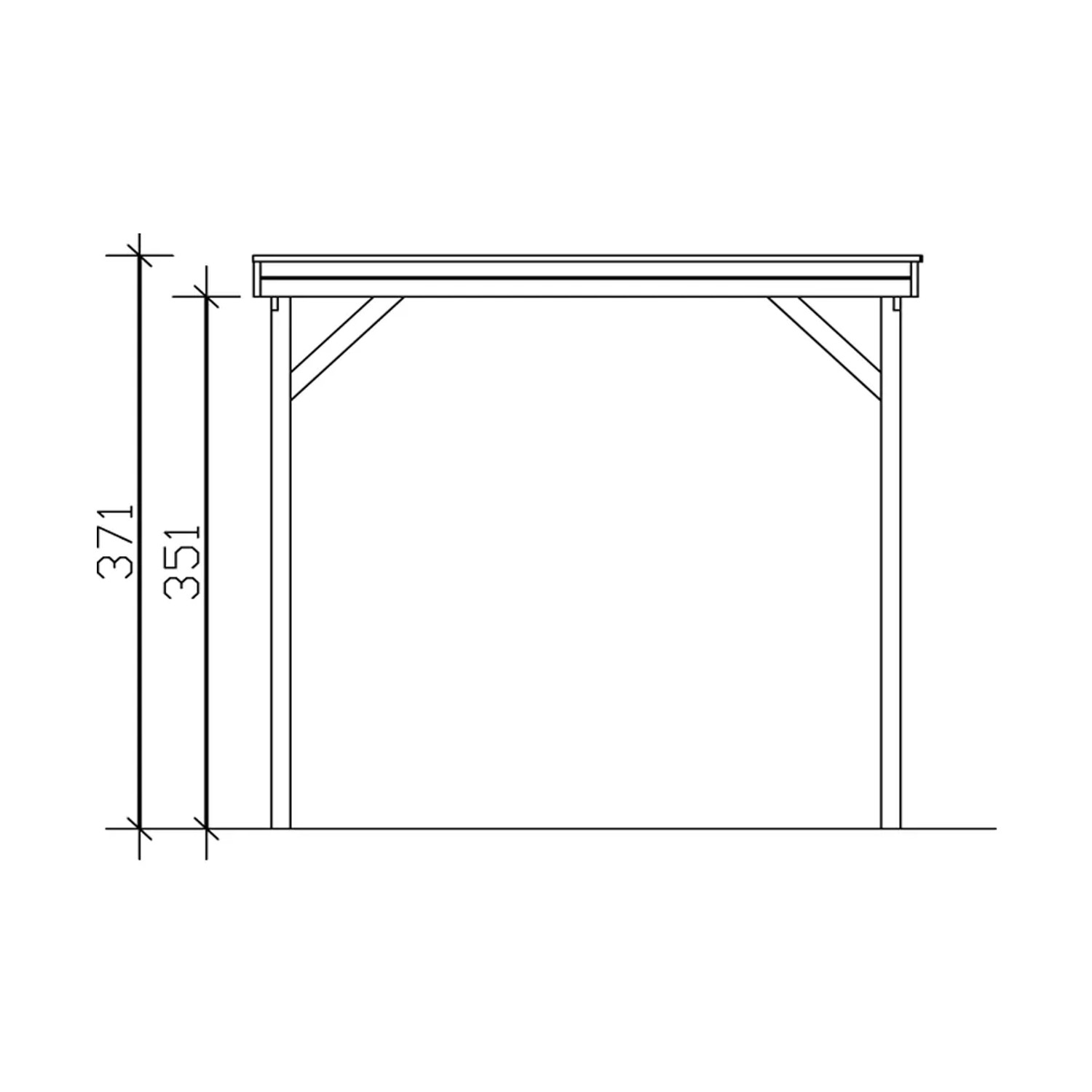 Technische Zeichnung: Skan Holz Caravan-Einzelcarport Friesland, Maße 397x555cm.