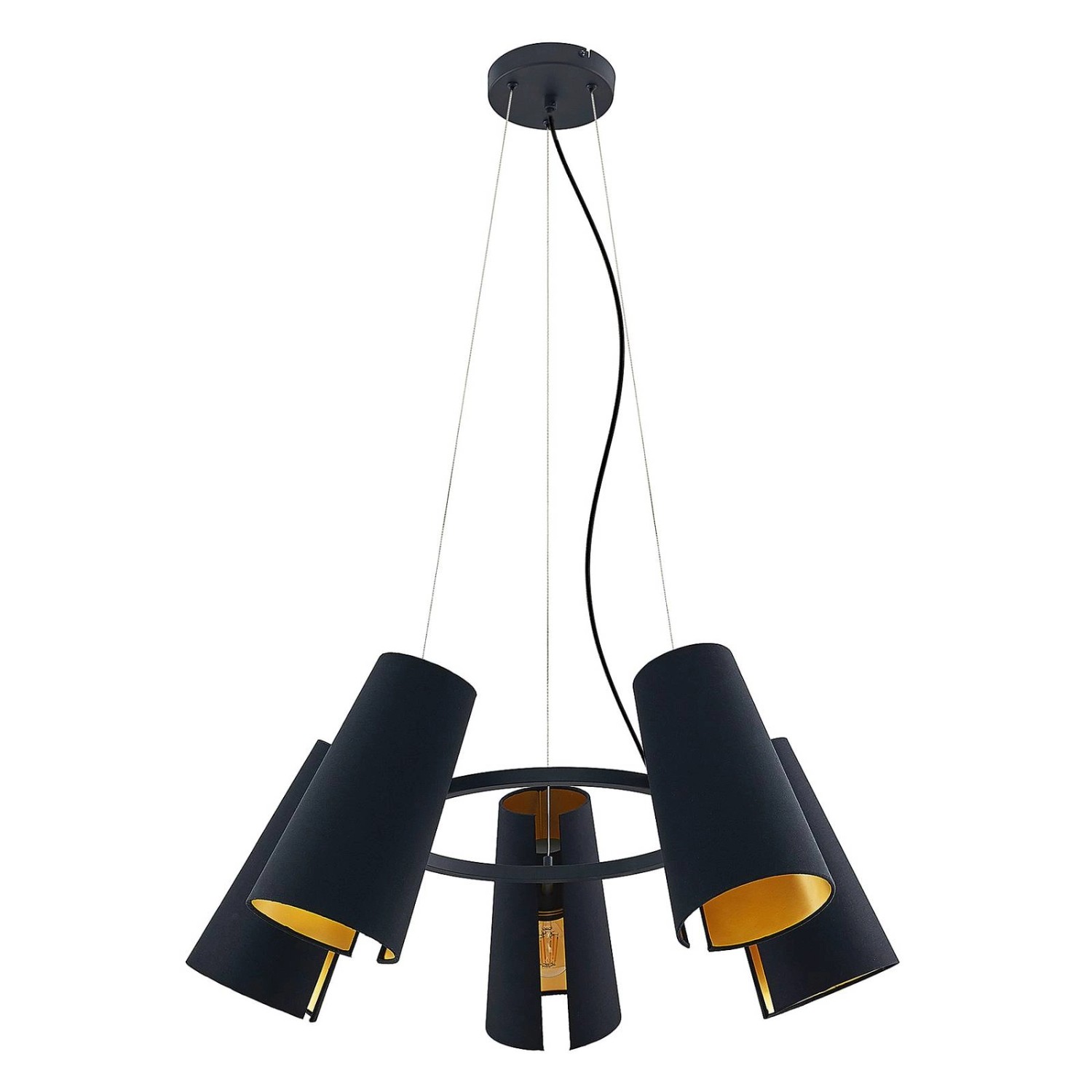 Lucande Pendelleuchte Kemoni 9639549 Modern in Schwarz aus Metall 5-flammig günstig online kaufen