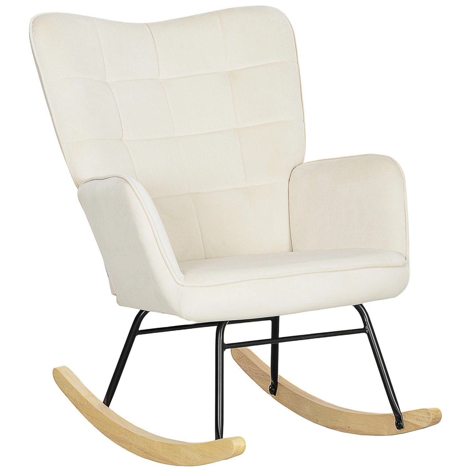 HOMCOM Schaukelstuhl Samt 100% Polyester Buchenholz Stahl Schaumstoff Beige günstig online kaufen