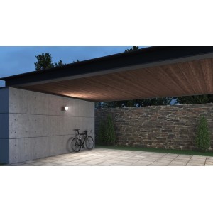 Steinel LED-Strahler XLED one in Anthrazit beleuchtet Außenbereich. Moderner Außenstrahler.