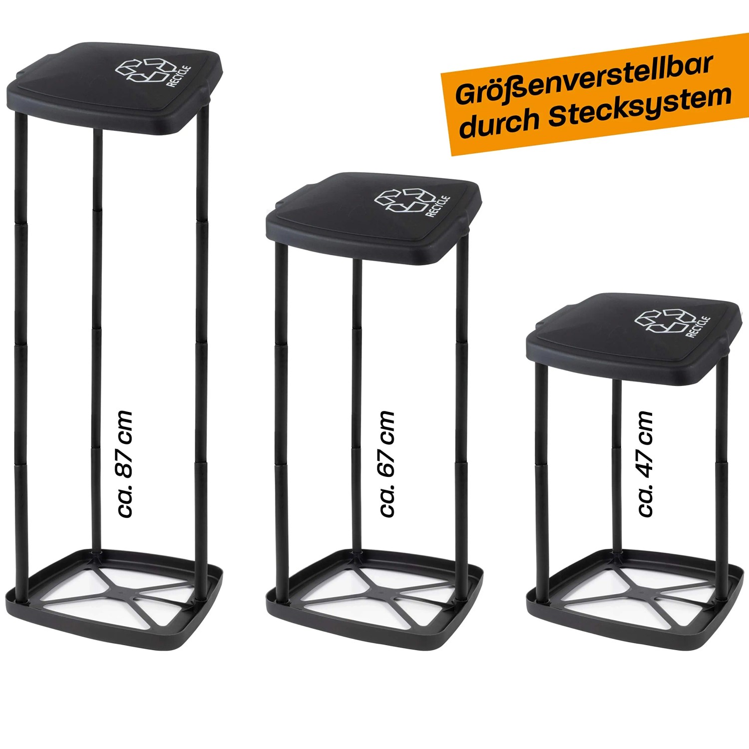 Hinrichs Müllsackständer 3er Set, höhenverstellbar, mit Deckel und 6 Säcken für Mülltrennung.