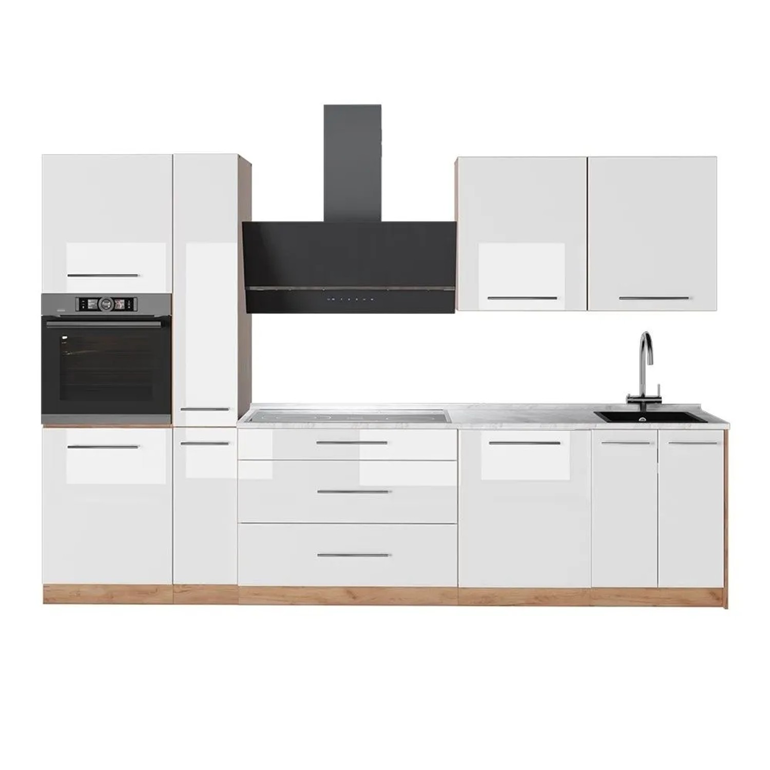 Vicco Küchenzeile Fame-Line Weiß Hochglanz/Goldkraft Eiche 310 x 207 AP Marmor Art Nr 64310